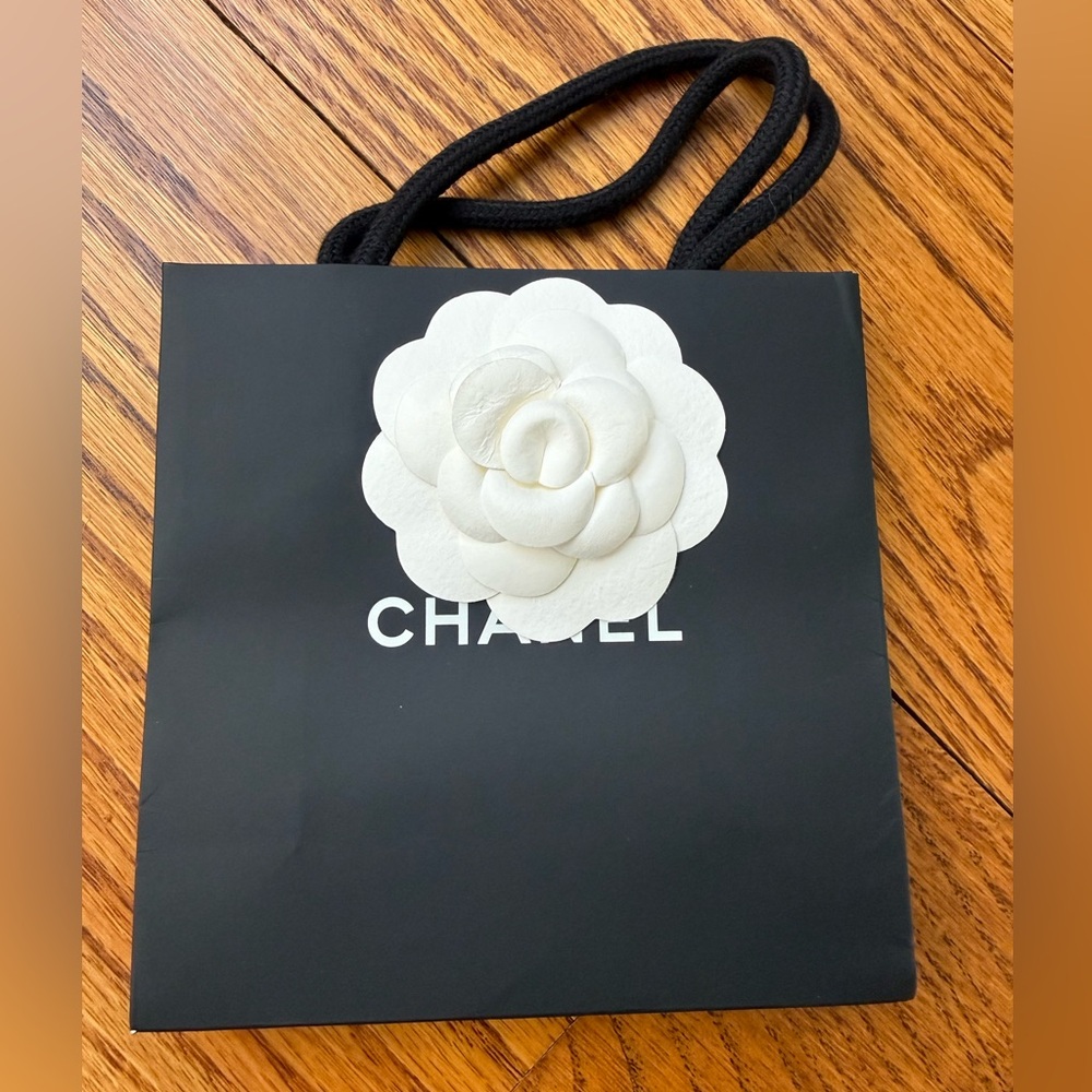 Chanel Black Paper Gift Bag with White Camellia Flower